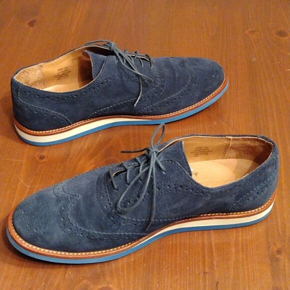 Polo Ralph Lauren "Johnsly' Blue Suede Brogue Wingtip Oxfords, Size 9.5 D - Picture 3 of 10